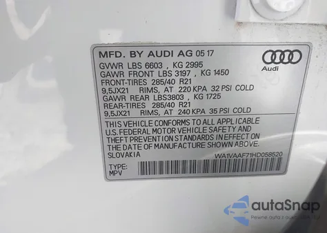 2017 Audi Q7 3.0T Premium из США, поврежденный, VIN WA1VAAF71HD058520